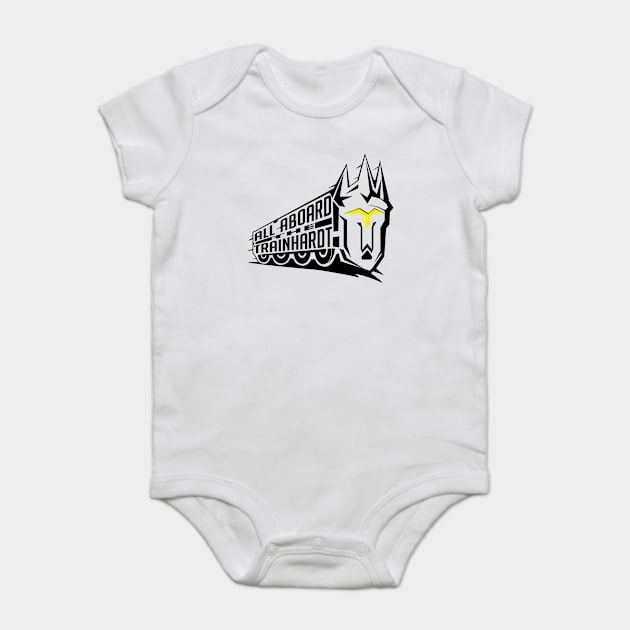 All aboard the Trainhardt Baby Bodysuit by yeyitoalba